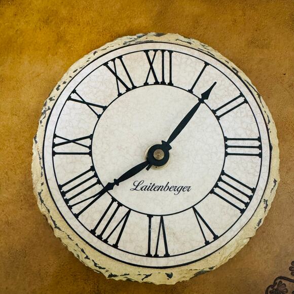 Laitenberger Stone Slate 6" Roman Numeral Battery Operated Round Clock w Stand - Picture 3 of 6